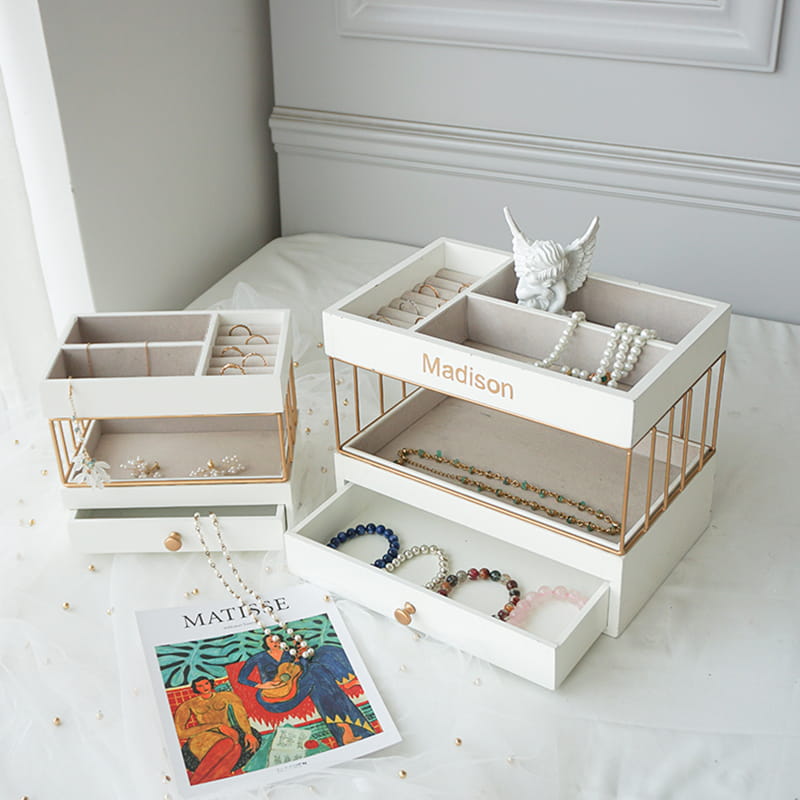 Caixa de joias de veludo multifuncional organizador caixa de joias de acrílico com 3 gavetas para brinco pulseira pulseira colar anéis armazenamento