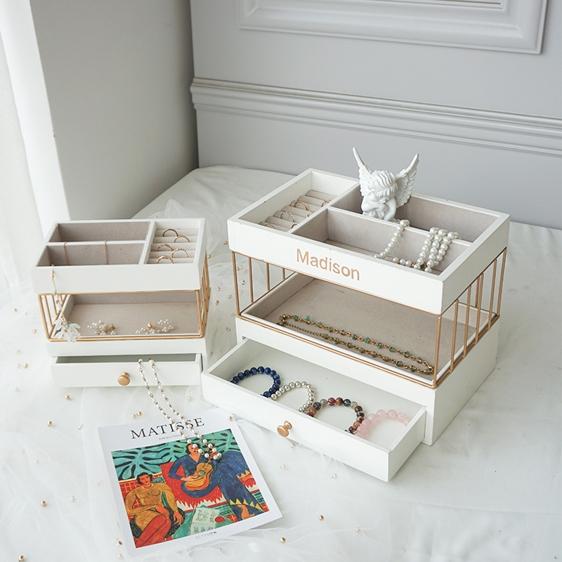 Caixa de joias de veludo multifuncional organizador caixa de joias de acrílico com 3 gavetas para brinco pulseira pulseira colar anéis armazenamento